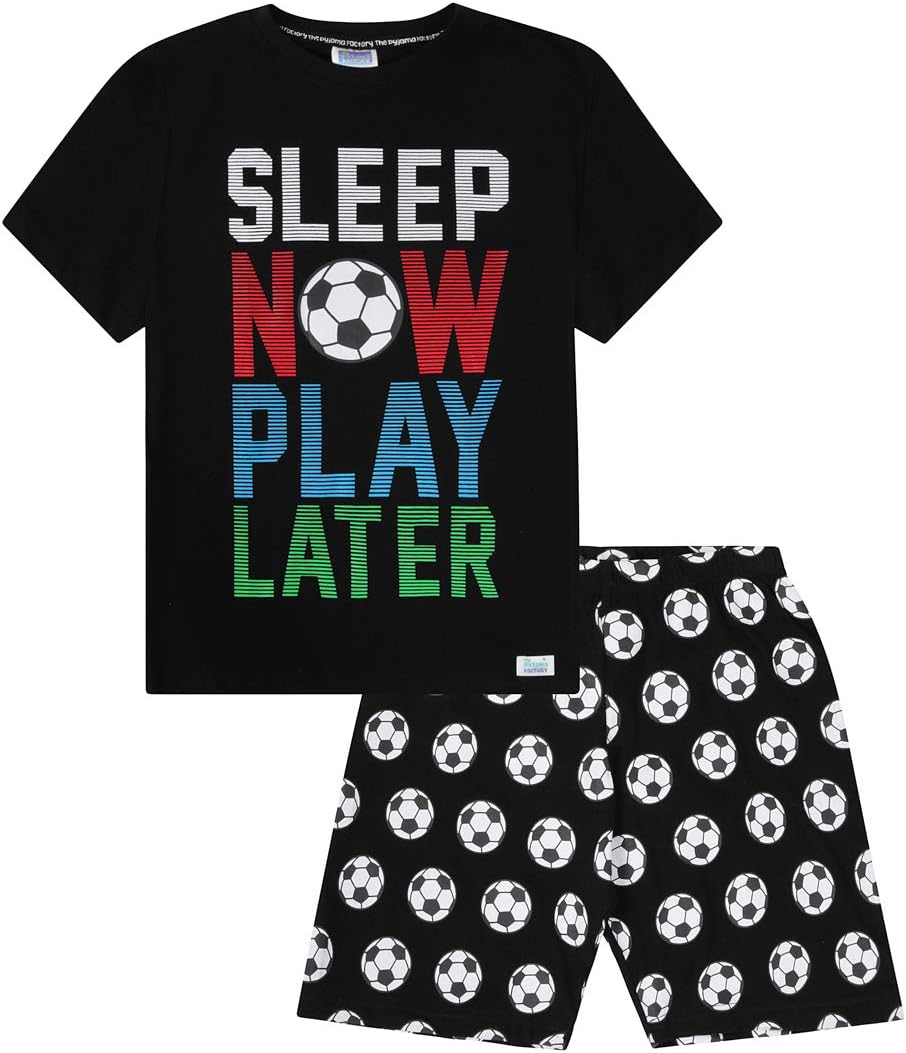 ThePyjamaFactoryBoys Sleep now Play Later Football Short Cotton Pyjamas