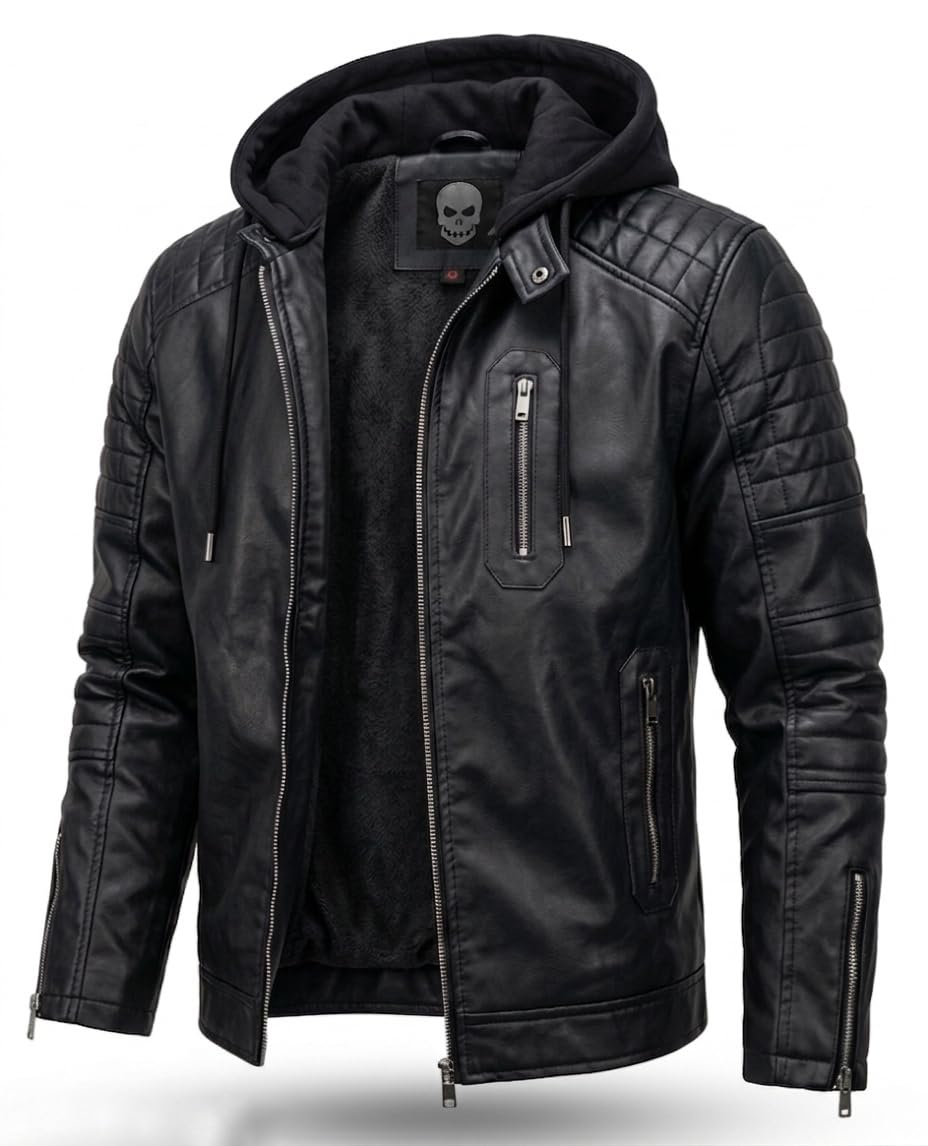 Blaq Ash Men's Faux Leather Biker Jacket Black - Image 1