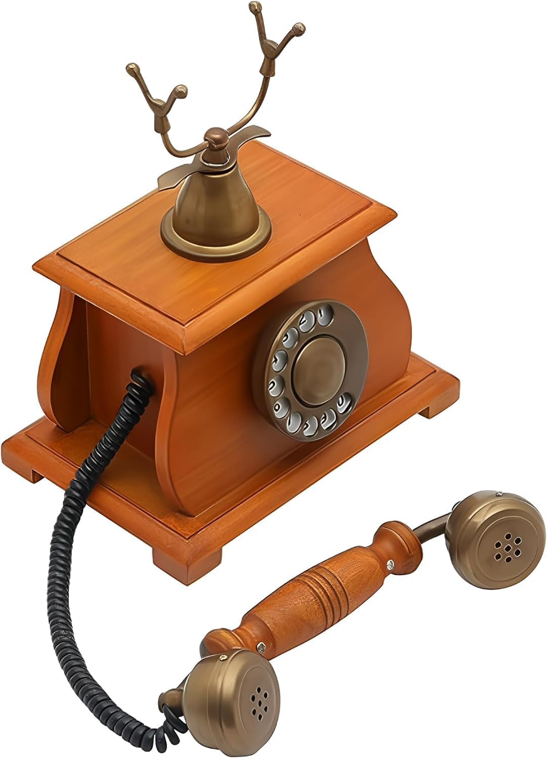 Vintage Wooden Rotary Dial Telephone with Decorative Table and Antique Non-Function