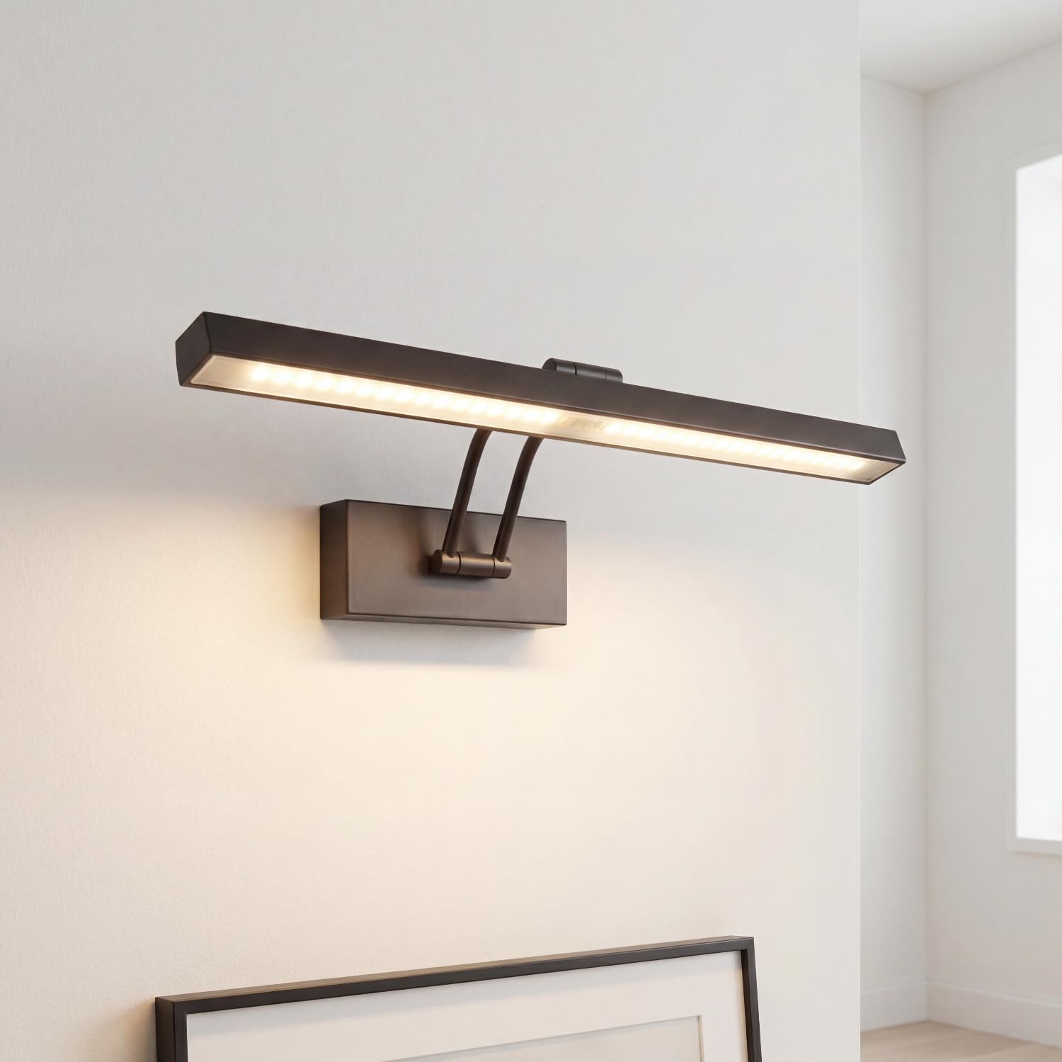 Aplique LED con interruptor 40,5 cm de largo Negro regulable 3000 K blanco cálido Aluminio Art Nouveau Lámpara para cuadros Lámpara para cuadros de salón