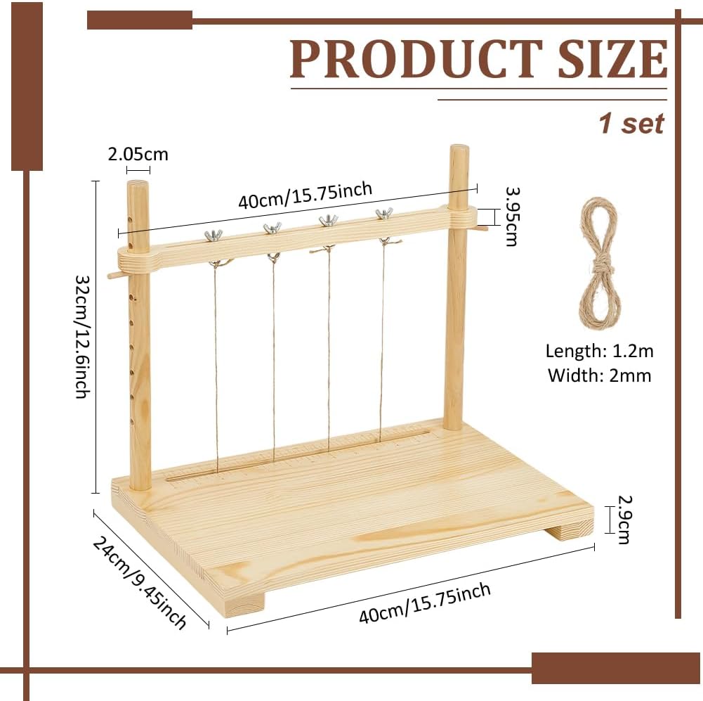 BENECREAT 15.7x9.4inch Bookbinding Sewing Frame Set, Hand DIY Book Binding Tools with Hemp Rope for DIY Bookbinding Crafts and Sewing Supplies