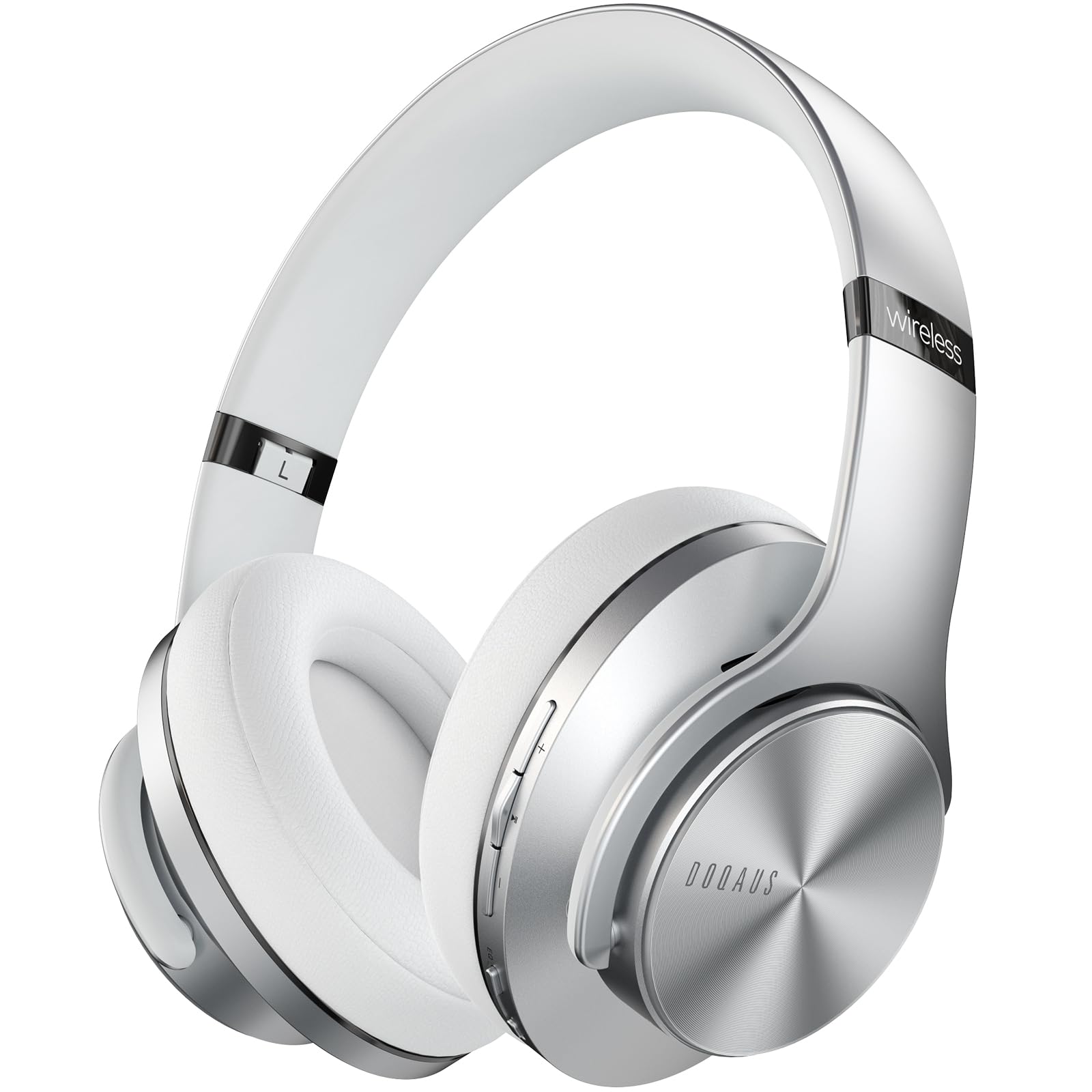 DOQAUS Bluetooth Kopfhörer Over Ear, Bis zu 90 Std Kabellose Kopfhörer mit 3 EQ-Modi, HiFi Stereo Faltbare Headset mit Mikrofon, weiche Ohrpolster für iPhone/ipad/Android/Laptops-Hellgrau
