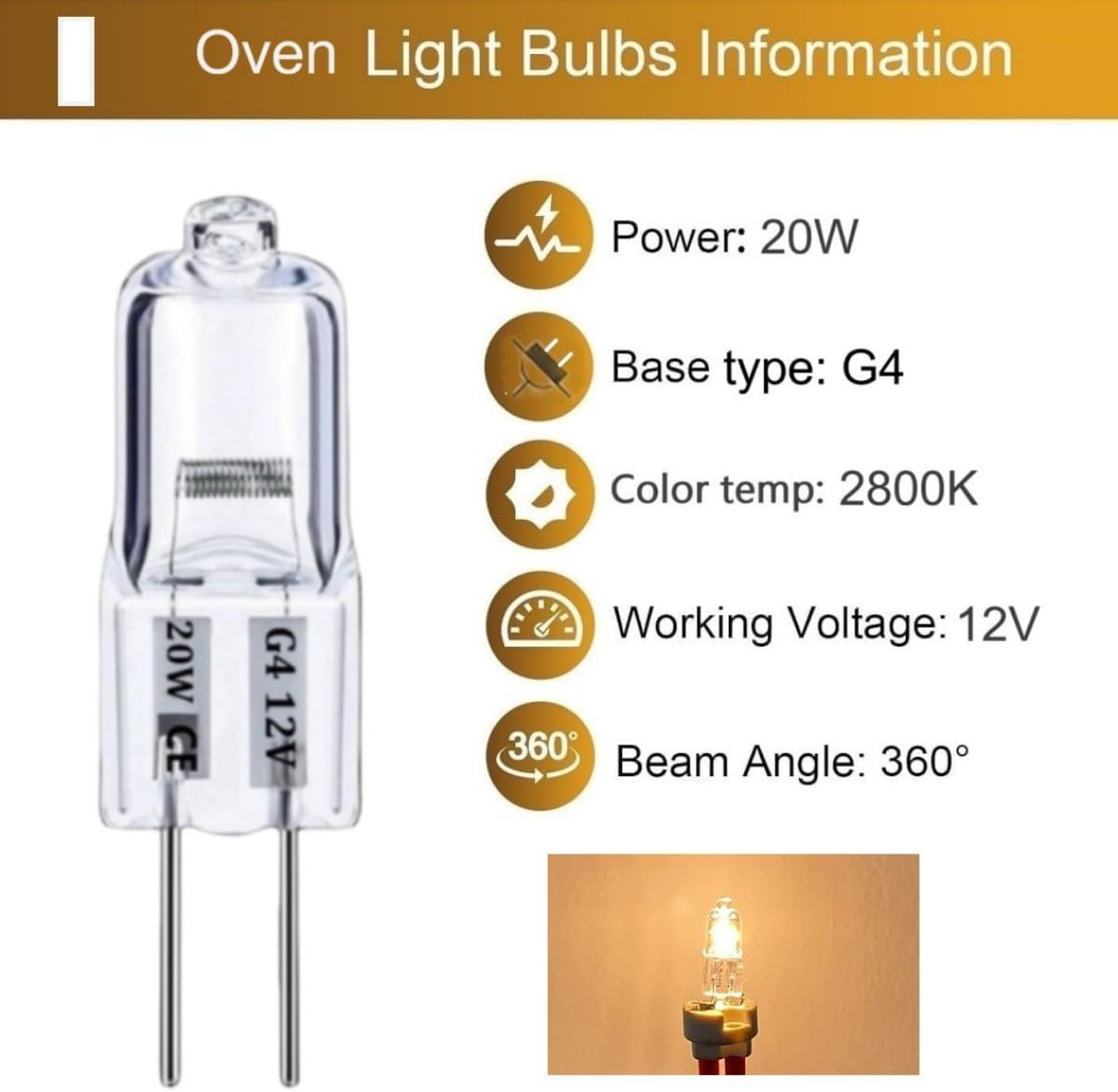(2 Pack) DE81-05798A Oven Light Bulb 20W 12V fits for Samsung LG Dacor 100429, 106660, 1389180, 6912W3H001C, 6912W3H001F -Warm White