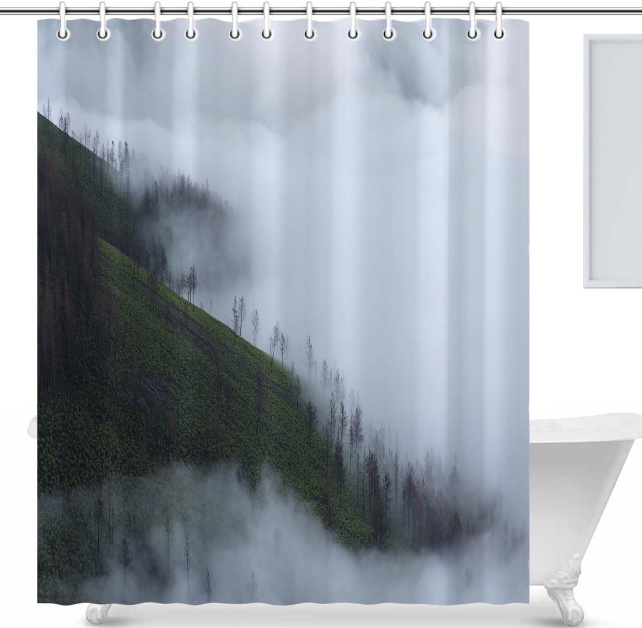 Nature Waterproof Shower Curtain Set with Hooks Foggy Day in Spain Nature and Landscape Bathroom Shower Curtain Set with Hooks Bathroom Décor 60x72 Inch