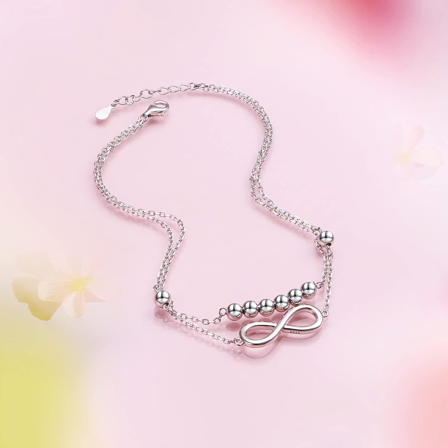 Anklet for Women Sterling Silver Dainty Bead Heart Infinity Star Letter Initial Boho Adjuatable Foot Ankle Bracelet for Women - Image 4