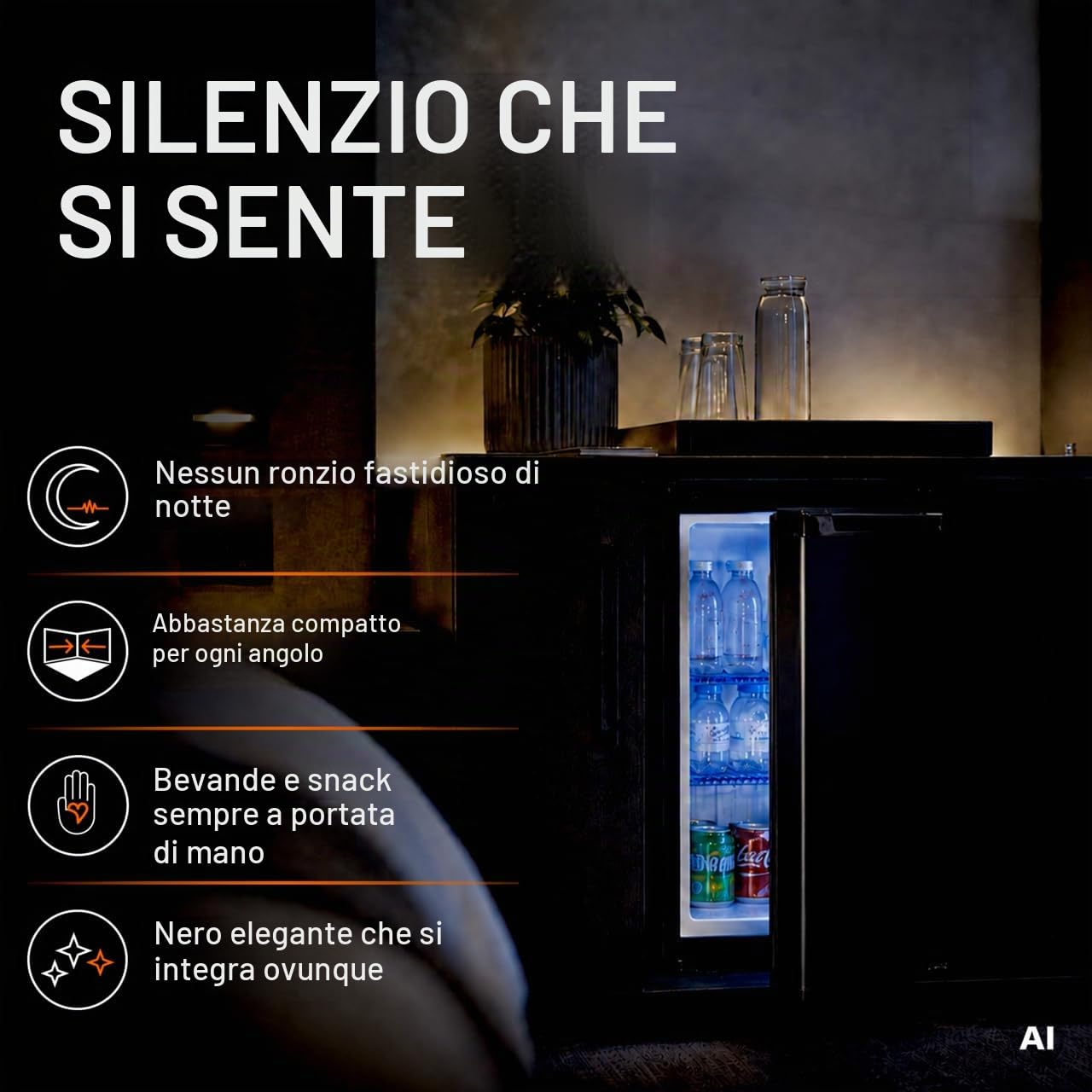 GastroHero Minibar 35 L, illuminazione interna a LED, colore nero, USHF-40A