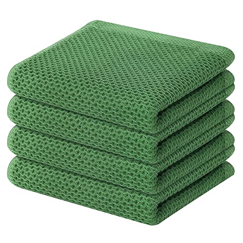 Image of Homaxy 100% Cotton Waffle Weave Kitchen Dish Towels, Ultra Soft Absorbent Quick Drying Cleaning Towel, 13 x 28 Inches, 4-Pack, Grass Green