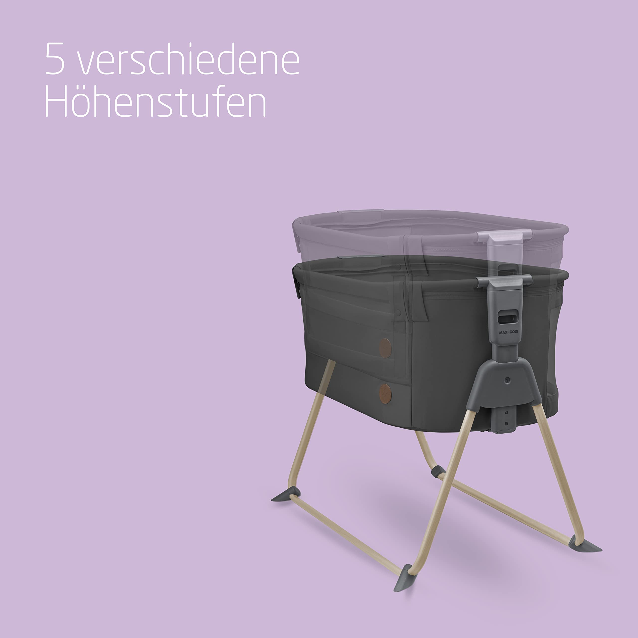 Maxi-Cosi Tori 2-in-1-Beistellbett, Krippe, 0 bis ca. 6 Monate, 0–9 kg, kompakt zusammenklappbar, leicht, 5 Höhenstufen, tragbares Beistellbett mit atmungsaktivem Netzgewebe, Beyond Graphite
