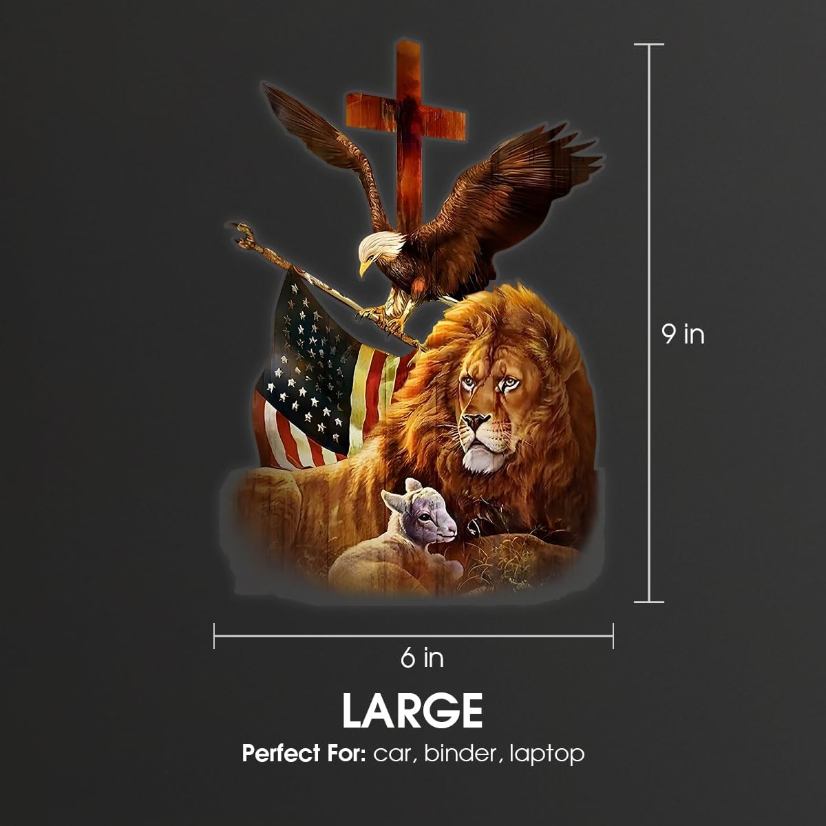 Premium Lion Family Car Sticker with Jesus Cross & Eagle Holding American Flag – Durable & Waterproof Vinyl Decal for Car Window – Christian Gift for Jesus Believers – 9 x 6 Inches - Image 3