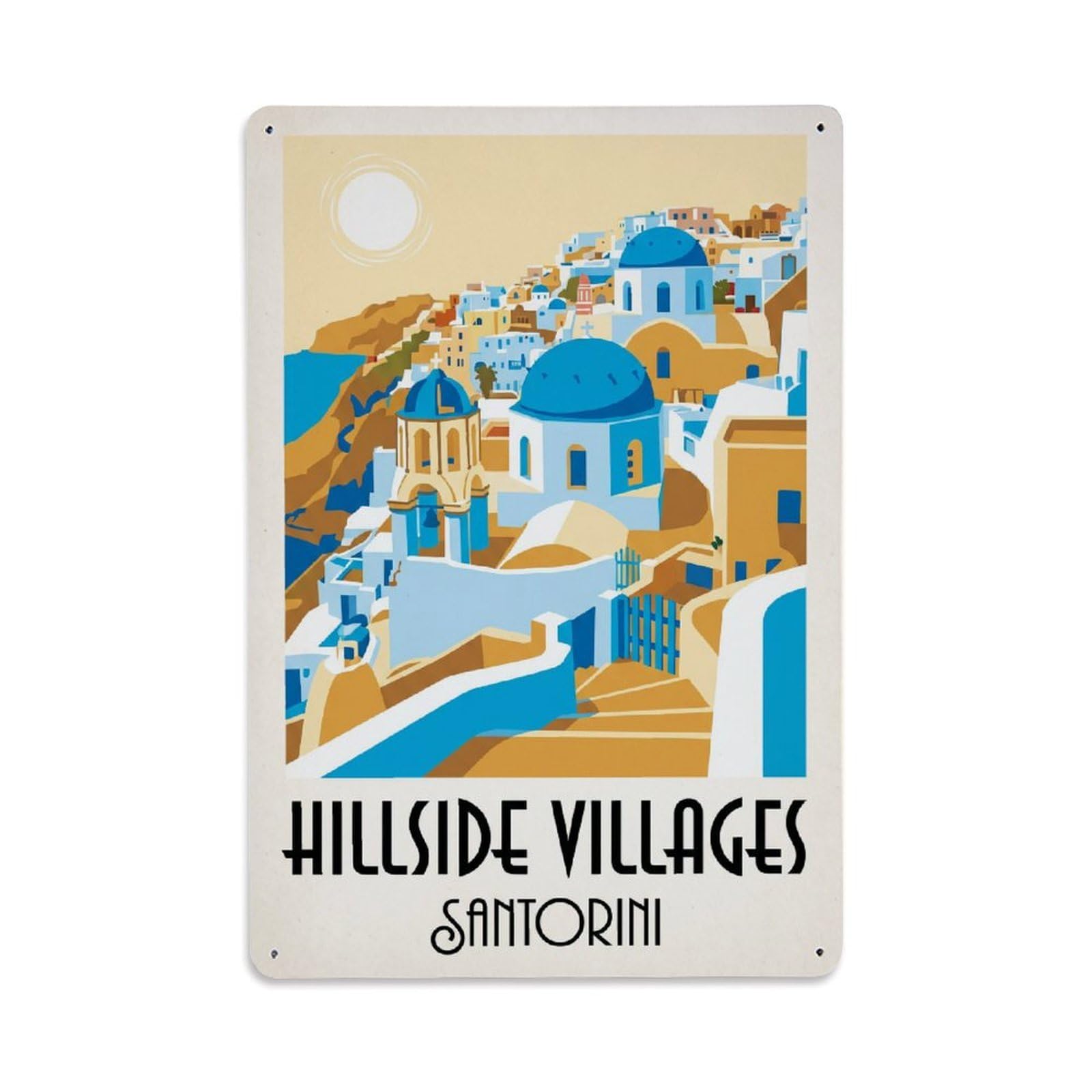 Gead 8X12inch Style Vintage Travel Santorini Hillside Villages Metal Tin Sign