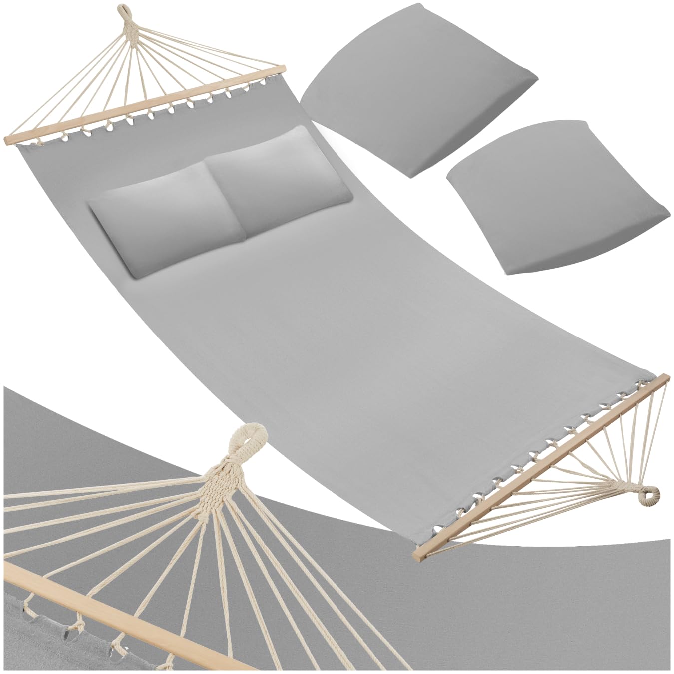 tectake® Doppel Hängematte Outdoor, XXL Stoff Schaukeltuch, Sonnenliege 2 Personen inkl. Kissen, Schaukel Outdoor mit Liege Fläche ca. 230x145cm, bis 240kg belastbar, Hängeschaukel