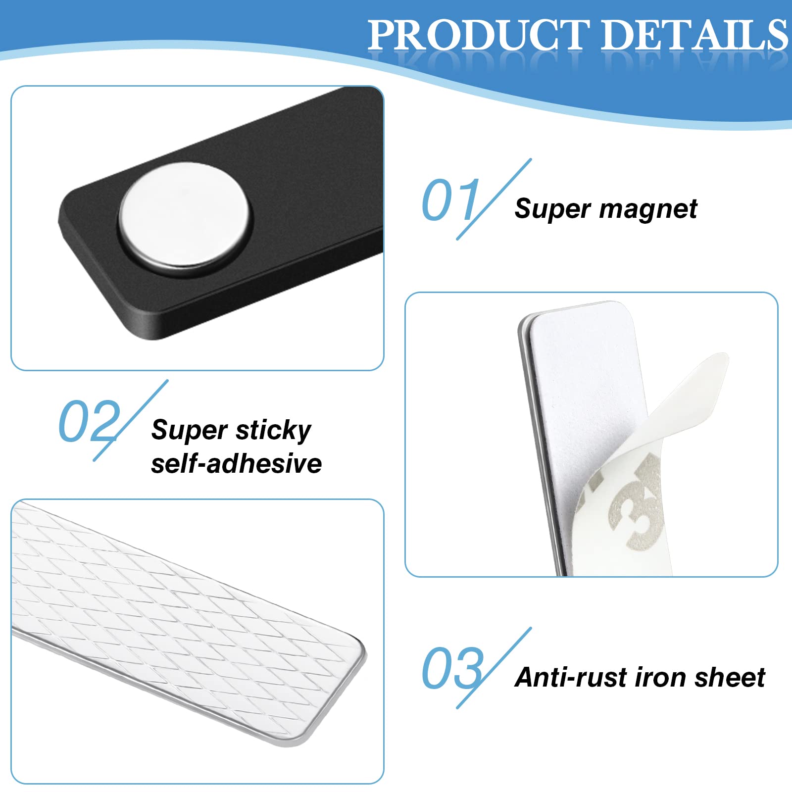 50 Placas de Identificación con Imanes de 2 Puntos 1,77 x 0,51 Pulgadas Placa de Nombre Magnético Insignia de Identificación Etiqueta Soporte de Nombre Autoadhesiva en Blanco DIY de Metal