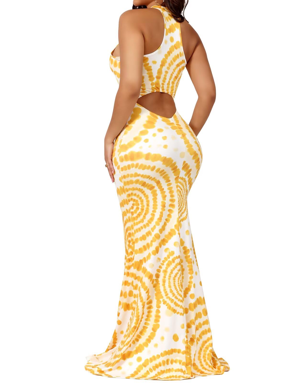 EDITCOZY Women Sexy Bodycon Maxi Dress Tie Dye Beach Summer Dresses Halter Backless Vacation Long Sundress