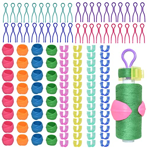 142 Pcs Bobbin Thread Organizing Clips, 70 Bobbin Holder Clips Color Thread Clips Holder, 32 Silicone Holder Bobbin Holders