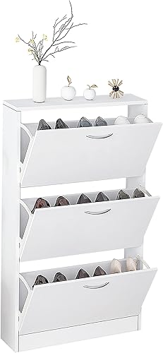 Karl home Zapatero estrecho para entrada, zapatero independiente con 3 puertas abatibles, organizador de almacenamiento oculto de madera ajustable disponible en Yaxa Colombia