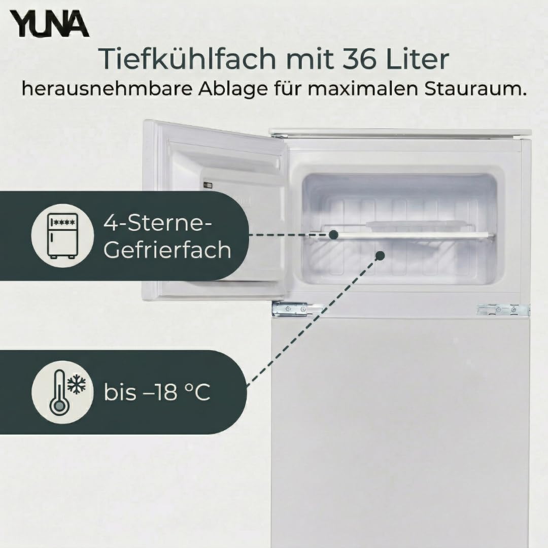 YUNA Einbau Kühlschrank Fedora EKG225E 205L Kühl- / Gefrierkombi LED Schlepptür