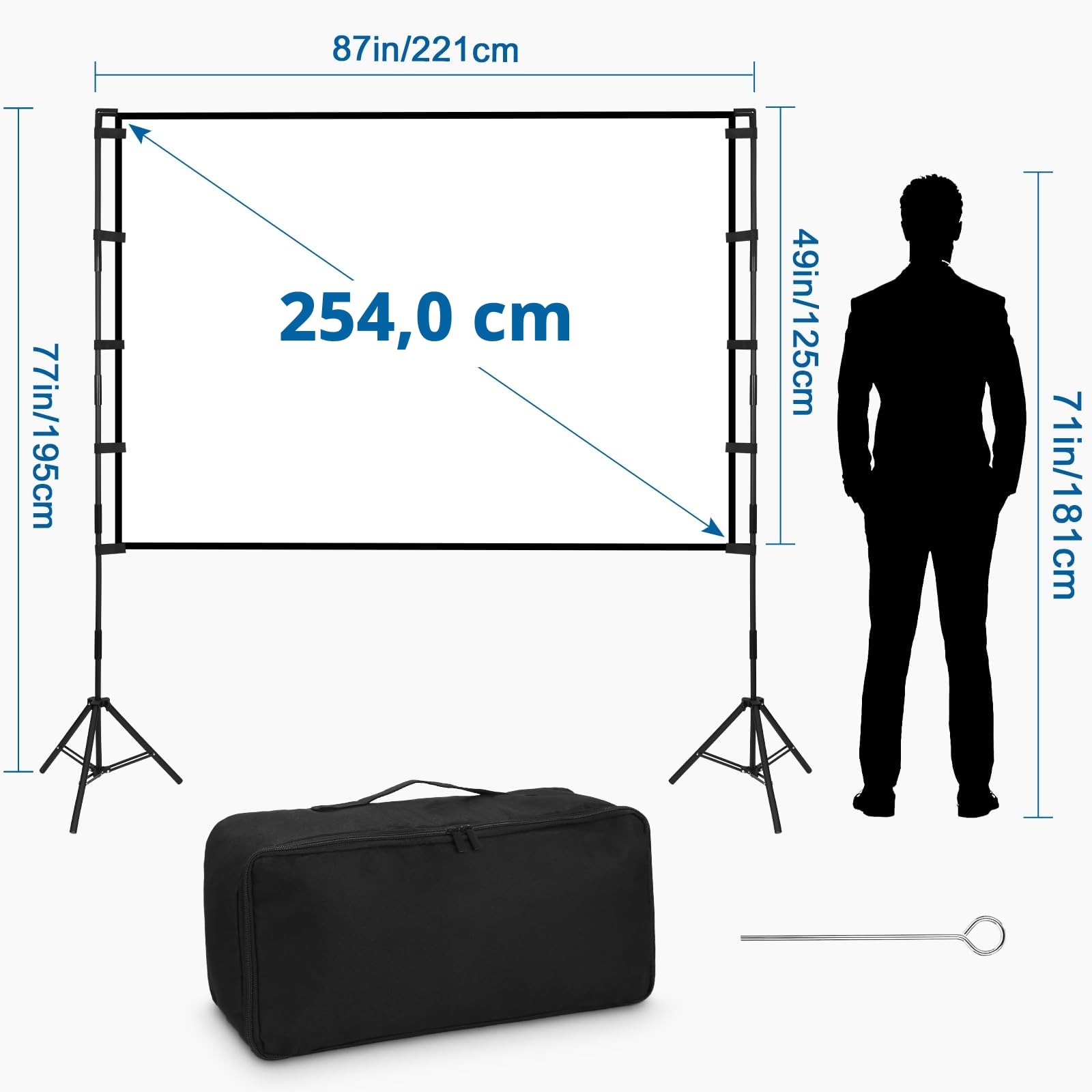 Pantalla Proyector Portátilcon con Tripode 100 Pulgadas, 16:9 4K Full HD Pantalla de Proyección para Cine Casa Camping Eventos Recreativos