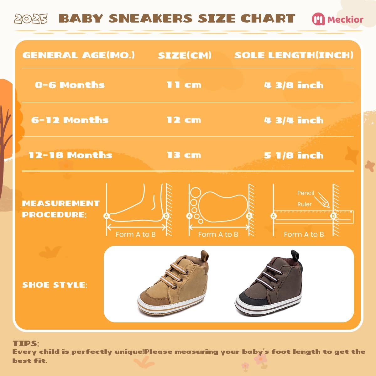 Meckior Toddler Baby Boys Girls High Tops Ankle Sneakers Soft Anti-Slip Sole PU Leather Moccasins Infant Newborn Prewalker First Walking Crib Shoes