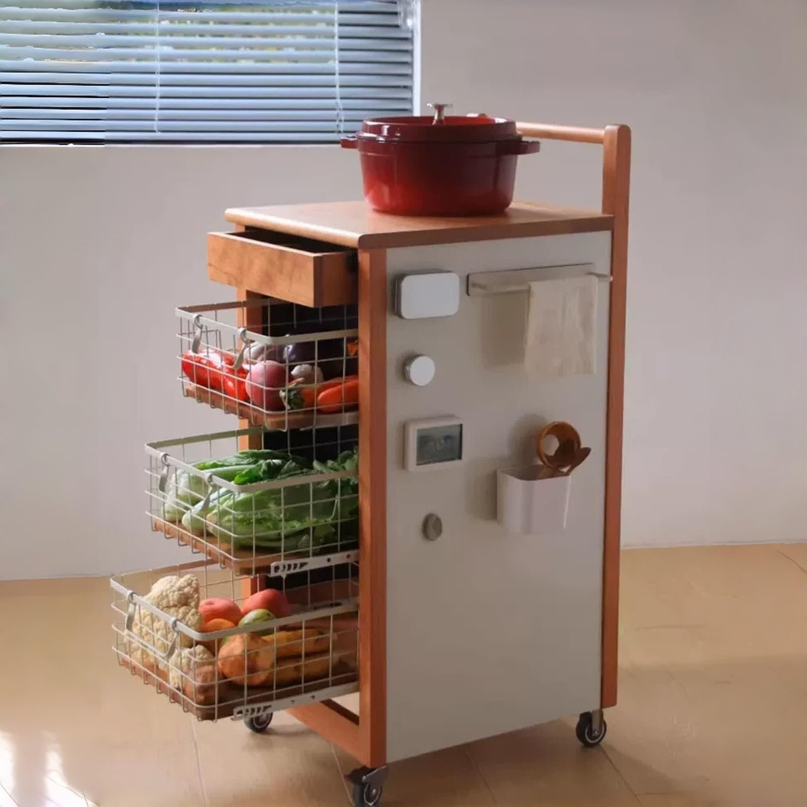 Magazzinaggio Carrello compatto con rotelle, tavolino angolare da cucina, portaoggetti for snack, soggiorno(Orange)