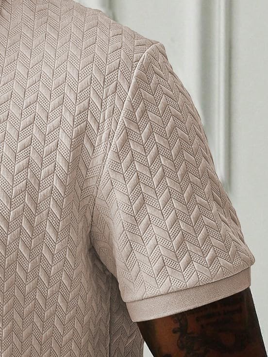 Image of GRECIILOOKS Textured Polo T-Shirt for Men | Premium Collared Jacquard Leaf Polo | Smart Casual & Formal t Shirt for Men | Stylish t Shirt for Mens for Office, Party & Everyday Outfit