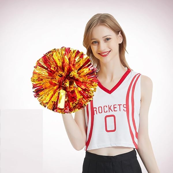 ポンポン チア 10個セット 5色 応援ポンポン ゴールド メッキテープ フィンガーリング付き チアガール 野球 運動会 スポーツ大会 ハンドフリーポンポン 体育祭 ダンス 応援 チアリーディング 応援グッズ 直径30cm - 5