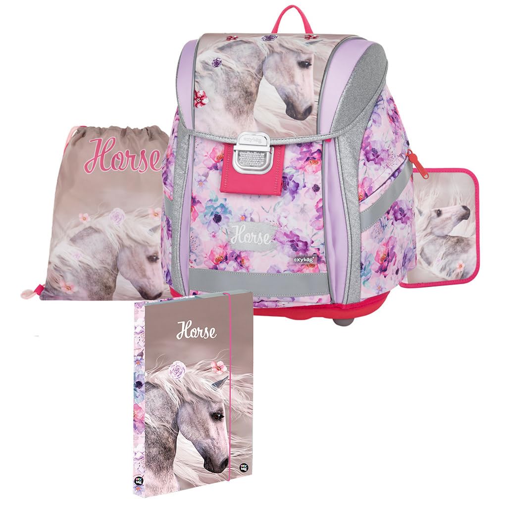 PREMIUM LIGHT Schulset 4 set für 1.-3. Klasse | Ergonomischer Schulrucksack, Sportbeutel, A4 Box & Federmappe | Leicht & Sicher mit Reflektoren | Perfekt Organisiert für Schulkinder