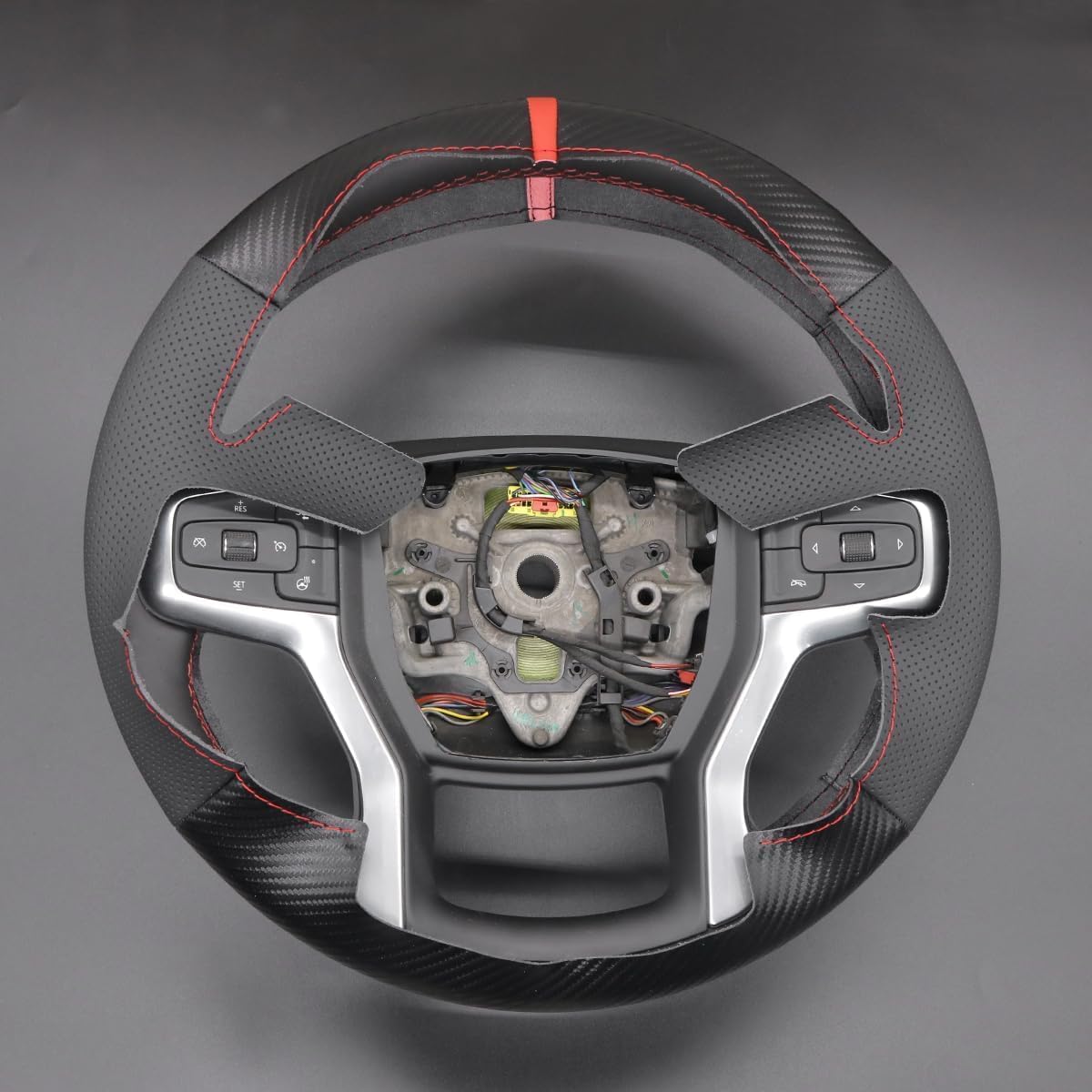 Leather Carbon Fiber Steering Wheel Cover for Chevrolet Blazer Silverado (1500) 2019-2025 / Silverado (2500/3500) 2020-2025/ Suburban Tahoe 2021-2024 Custom Stitched Interior Accessories