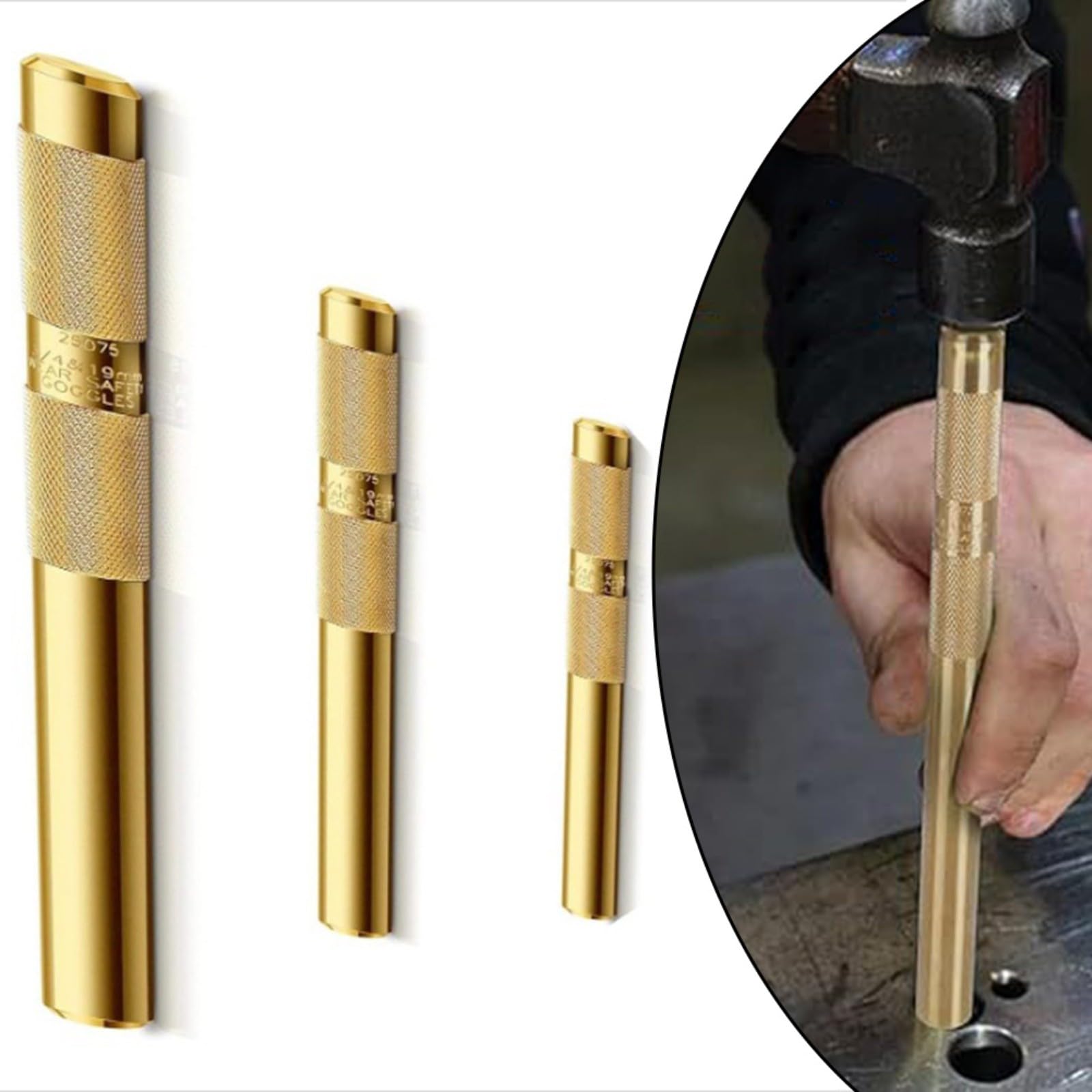 HpLive Lot de 3 punch en laiton 3/4" 1/2" 3/8" Outils de poinçonnage manuel pour un usage domestique