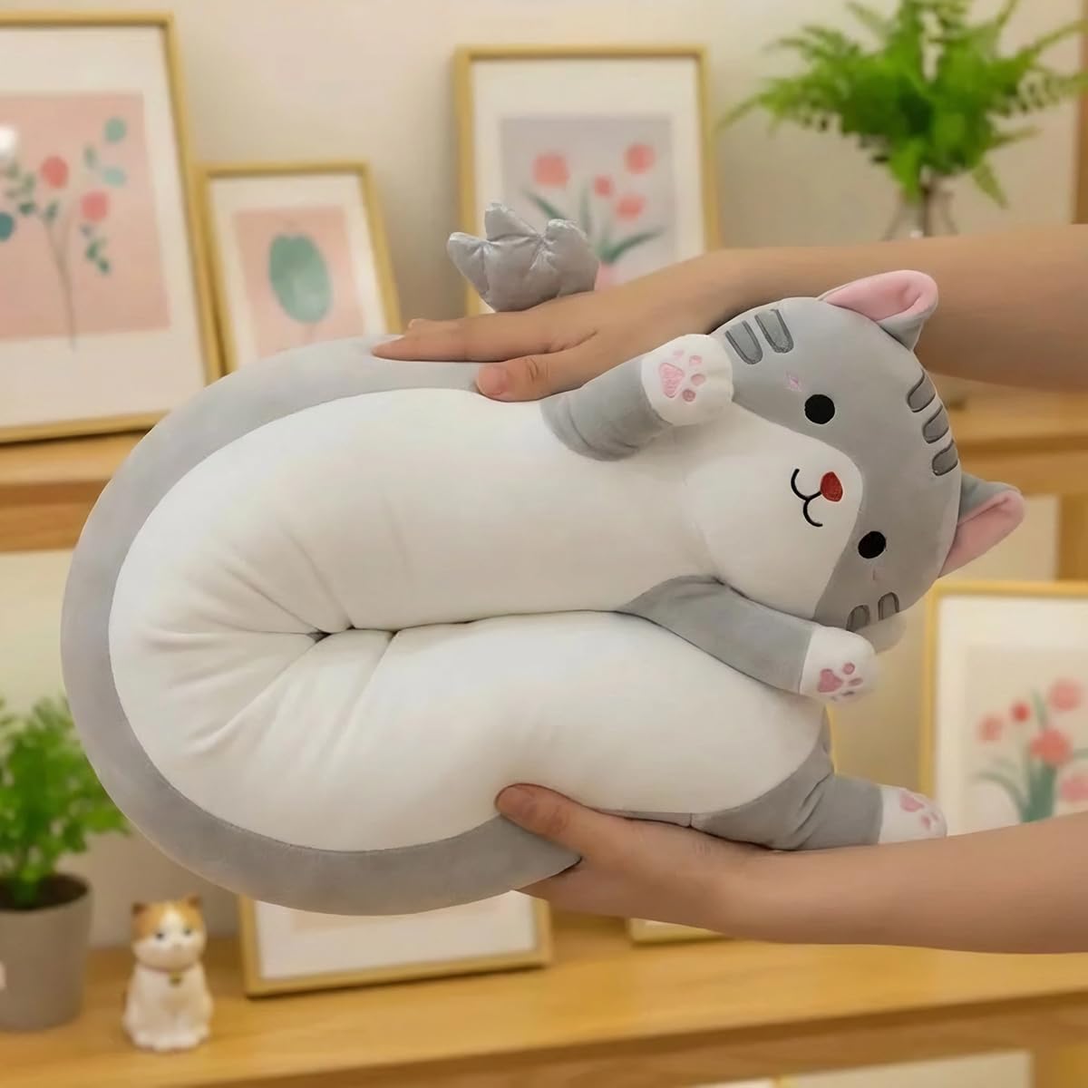 Long Cat Plush Pillow, Cute Cat Stuffed Animal Body Pillow with Wings, Soft Kawaii Kitty Hugging Pillow, Christmas Valentine's Birthday Gift for Kids Girls Boys (Gray, 60cm/23.62in) - Image 2