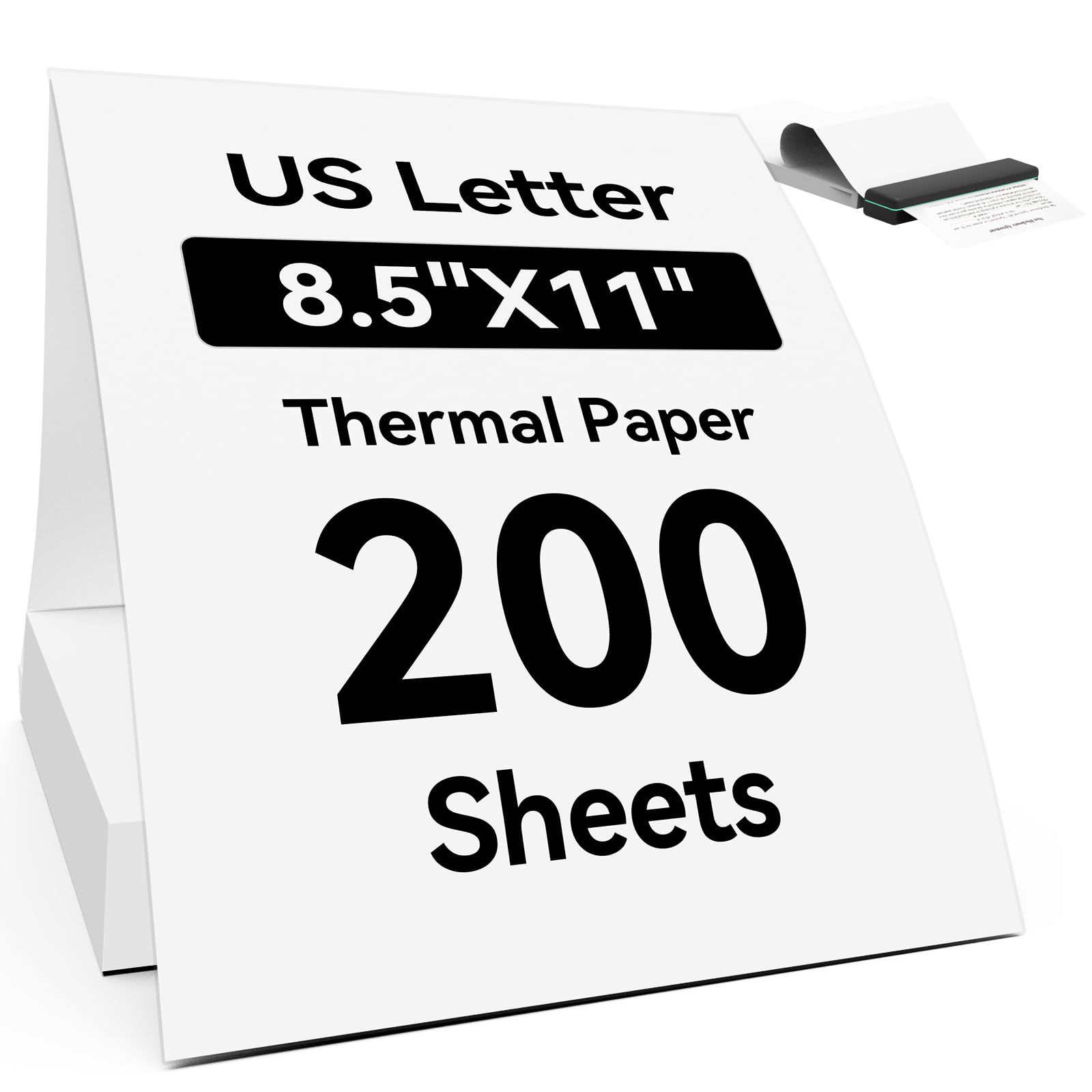 Thermal Paper 8.5 x 11, 200 Sheets for Portable Printers, BPA-Free