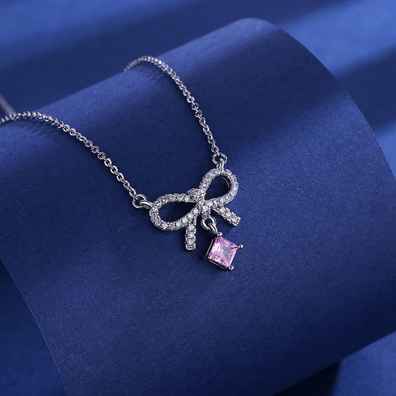 Pendente Donna Diamante, Donna 9K/14K/18 Oro Bianco Collana Ciondolo a Fiocco con tormalina e Diamante da Laboratorio