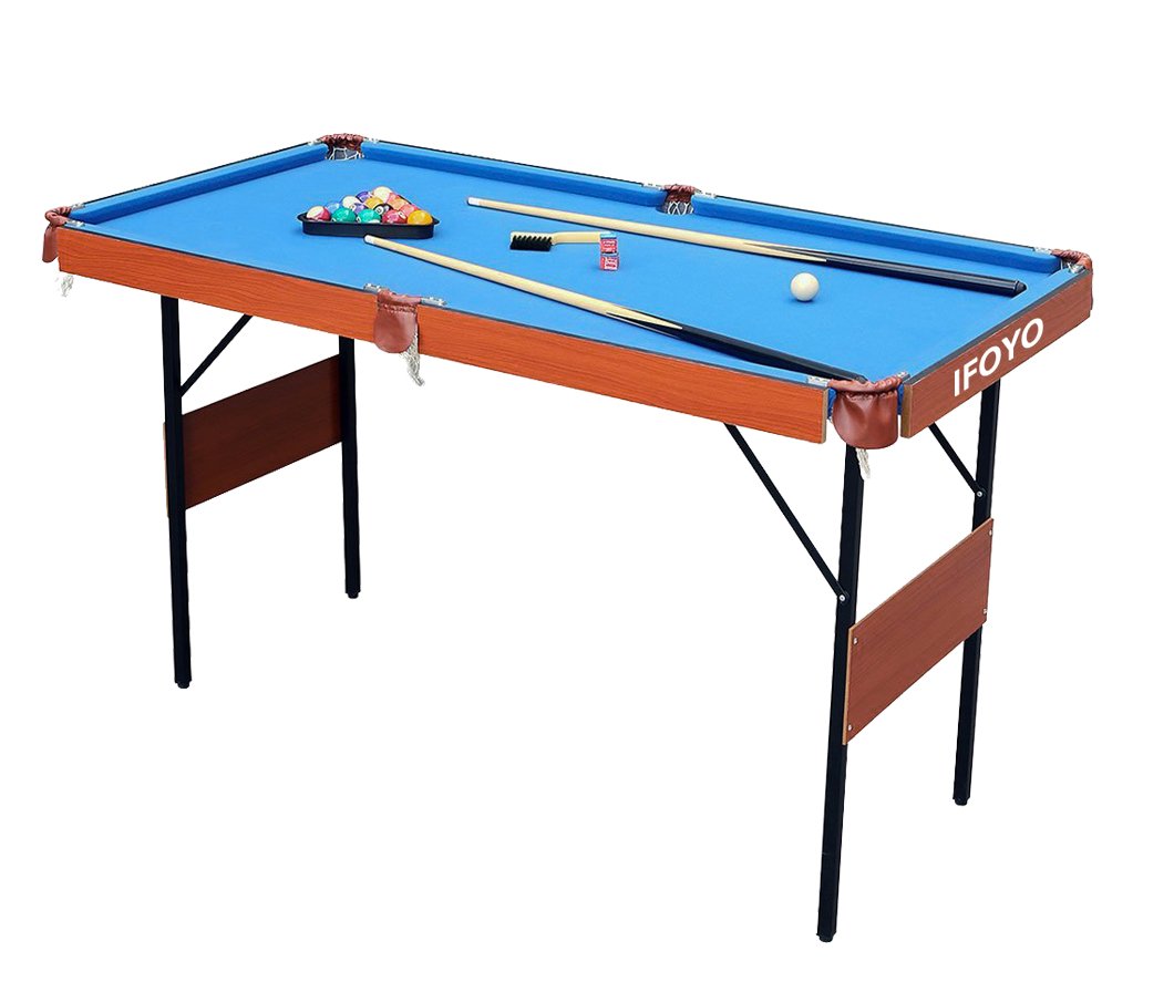 Billiard Table, IFOYO 55 Inch Folding Pool Table Steady Pool Game Table Modern Space Saving Billiard Table Game for Kids and Adults with Cues, Ball, Chalk, Rack, Brush Included, Blue, Christams Gift