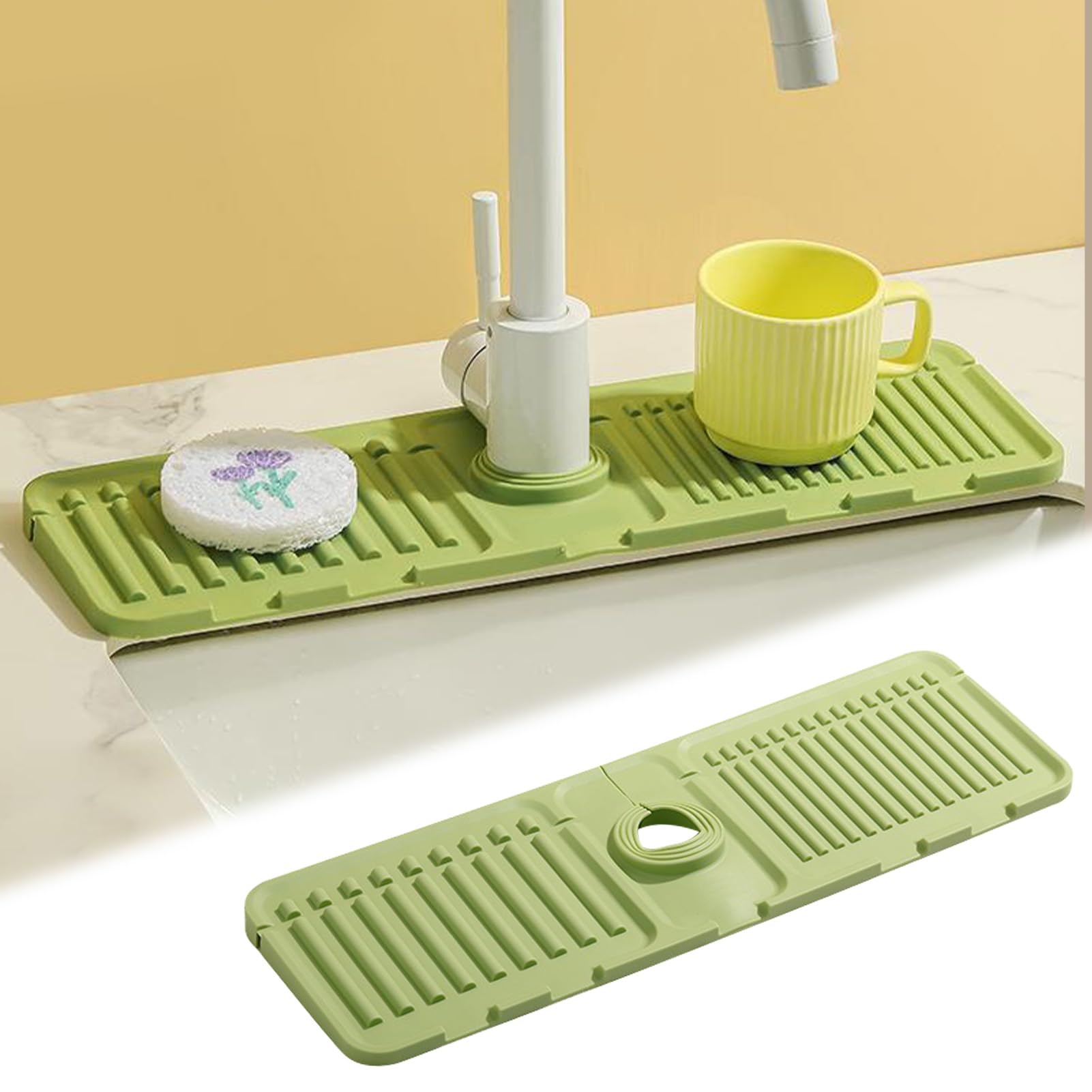 Tappetino scolapiatti in silicone, multifunzione, in silicone, paraspruzzi per lavello, tappetino per scolapiatti, tappetino assorbente per rubinetto nel bordo di scarico per protezione del piano di
