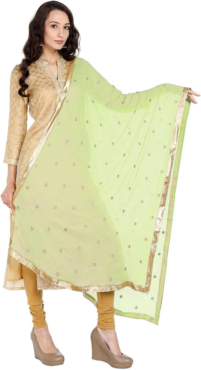 Woman's Embroidered Chiffon Dupatta Scarf Shawl Wrap Soft Indian Bridal Wedding - Off White