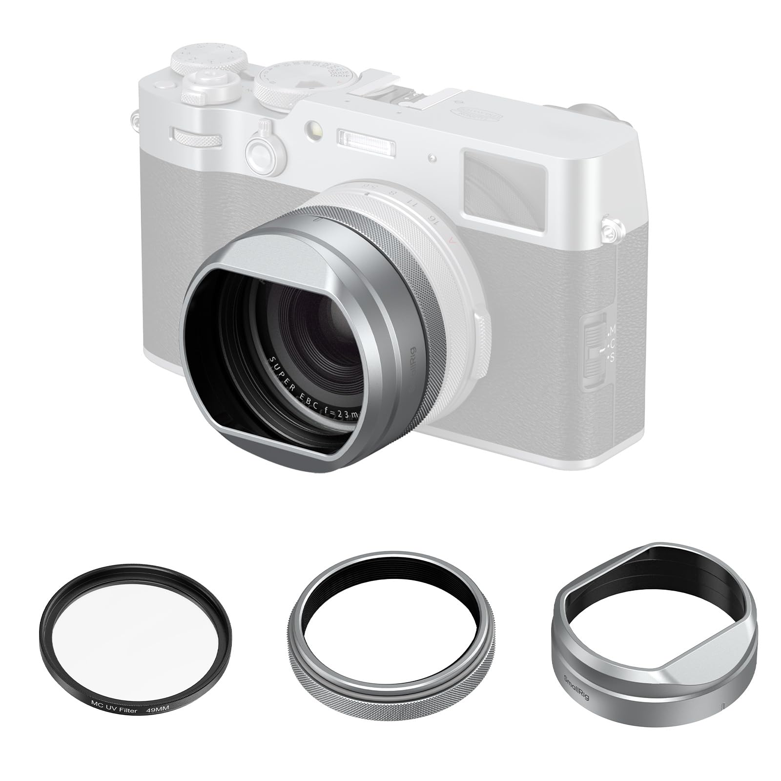 SMALLRIG Kit Filtre UV avec Pare-Soleil pour FUJIFILM X100VI / X100V, Filtre UV avec 99% de Transmission Lumineuse, Anti-Reflets et Anti-Images fantômes, Argent - 5851