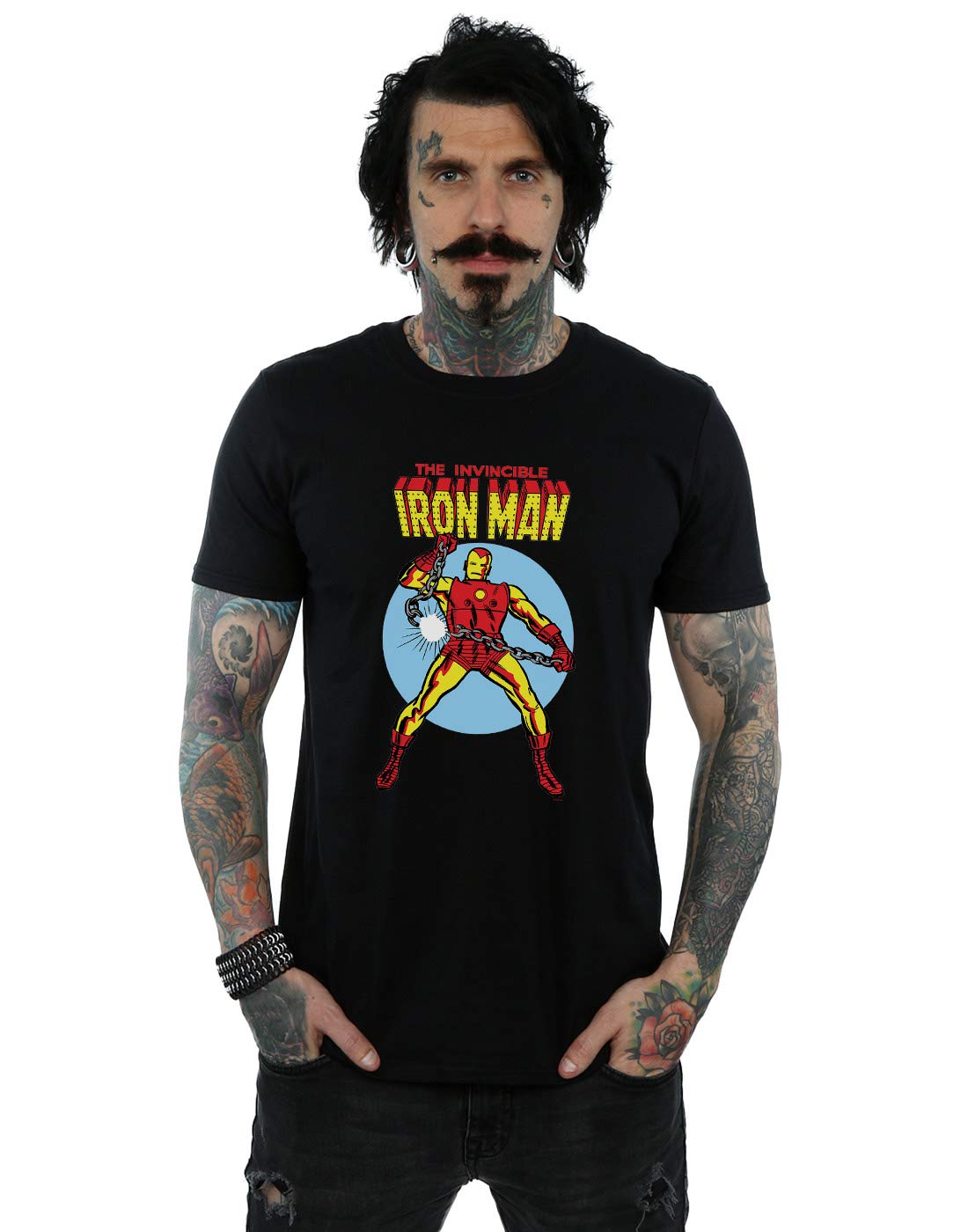 Absolute Cult Men's Black Marvel The Invincible Iron Man T-Shirt Large