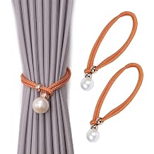 Decorative Curtain Drapery Holdbacks Pearl Bead Curtain Tieback Decorative Curtain Rope Drapery Clip Holdback Holders Hooks for Drapes Wedding Birthday Party Decoration, 2 Pack Orange