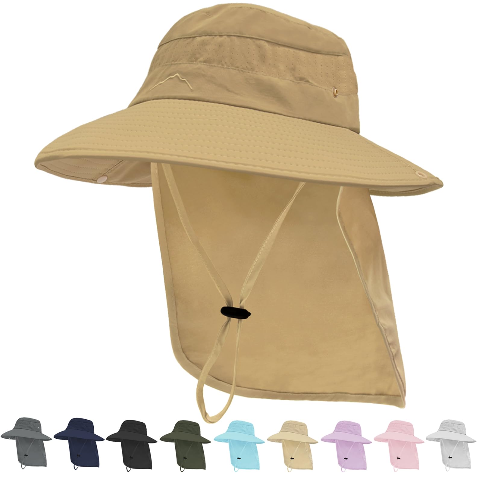 Sun Hats for Men Women, UPF50+ Protection Safari Hat,Wide Brim Fishing Hat with Neck Flap,Bucket Hats for Beach Hiking
