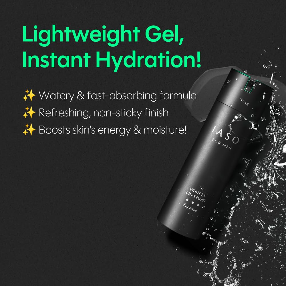 IASO For Men White EX 2-IN-1 Fluid Supreme | Premium After Shave and Moisturizer, Wrinkle Reducing, Skin Reconditioning, Korean Men Care, 5.07 oz
