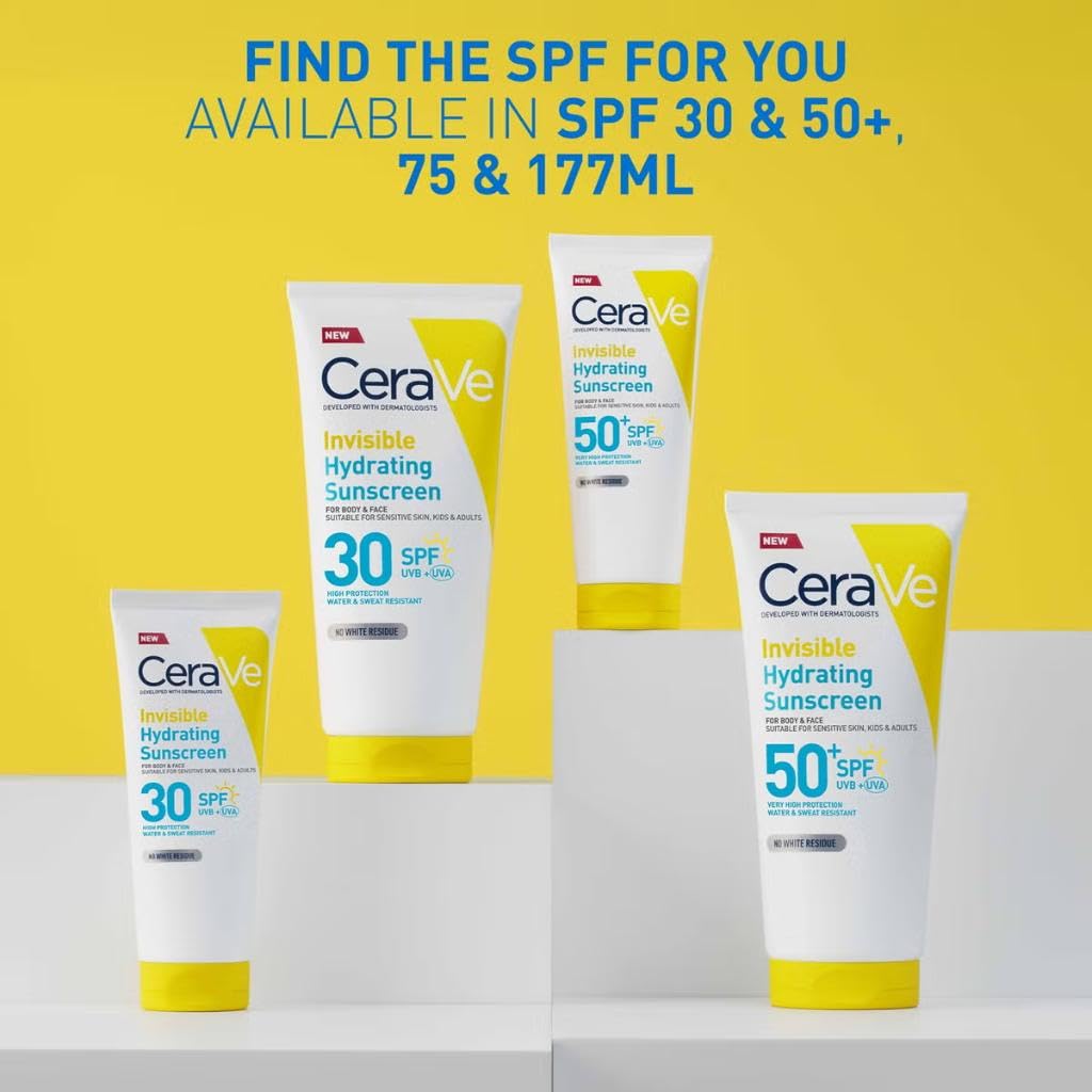CeraVe Protezione Solare Idratante Invisibile SPF50+, Per Tutte le Tipologie di Pelle, Protezione Molto Alta, Idratazione 24 ore, Texture Leggera e Invisibile sulla Pelle, 177ml