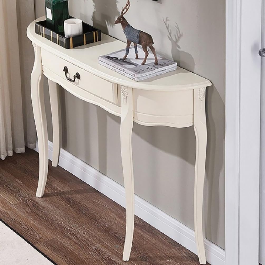 WYRNOBRX Solid Wood Entryway Table with Drawers Couch Table Behind Sofa Semicircular Tables Living Room Entryway Cabinet Tall Console Table for Foyer, Hallway Decor,White,L120*H85*W30