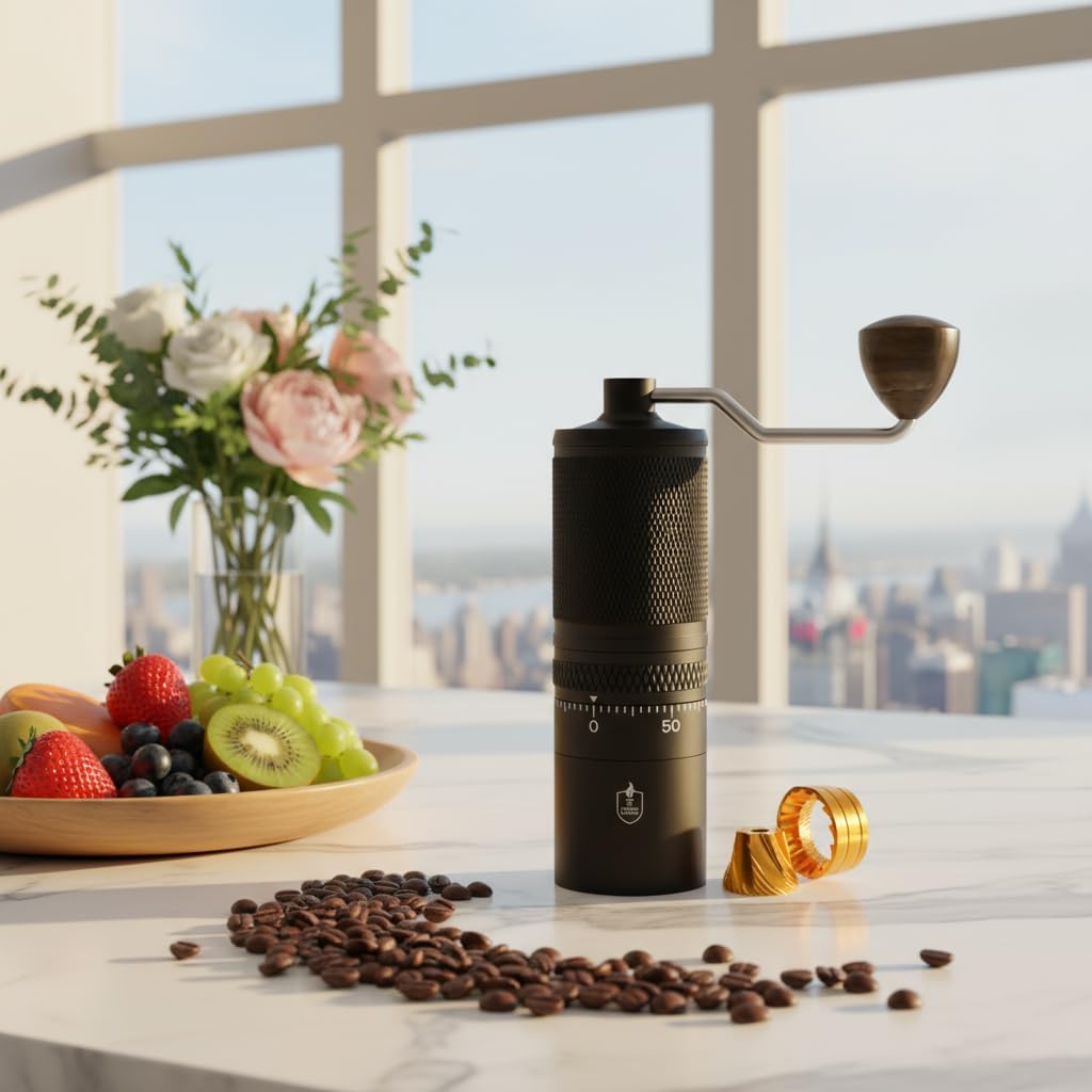 FIAMMA & FERRO Professional Manual Coffee Grinder – Titanium Enhanced 38mm Conical Burrs, 60 Precision Settings, Stainless Steel Construction – 500kg+ Grind life