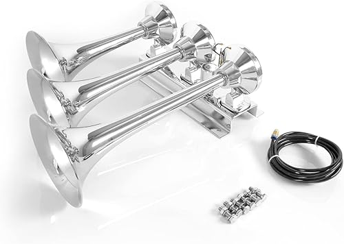 Miniatura 6 de Highsoar - Bocina de aire para camión de 12 V24 V, 150 db, 3 bocinas de trompeta, kit universal para coche, tren, barco