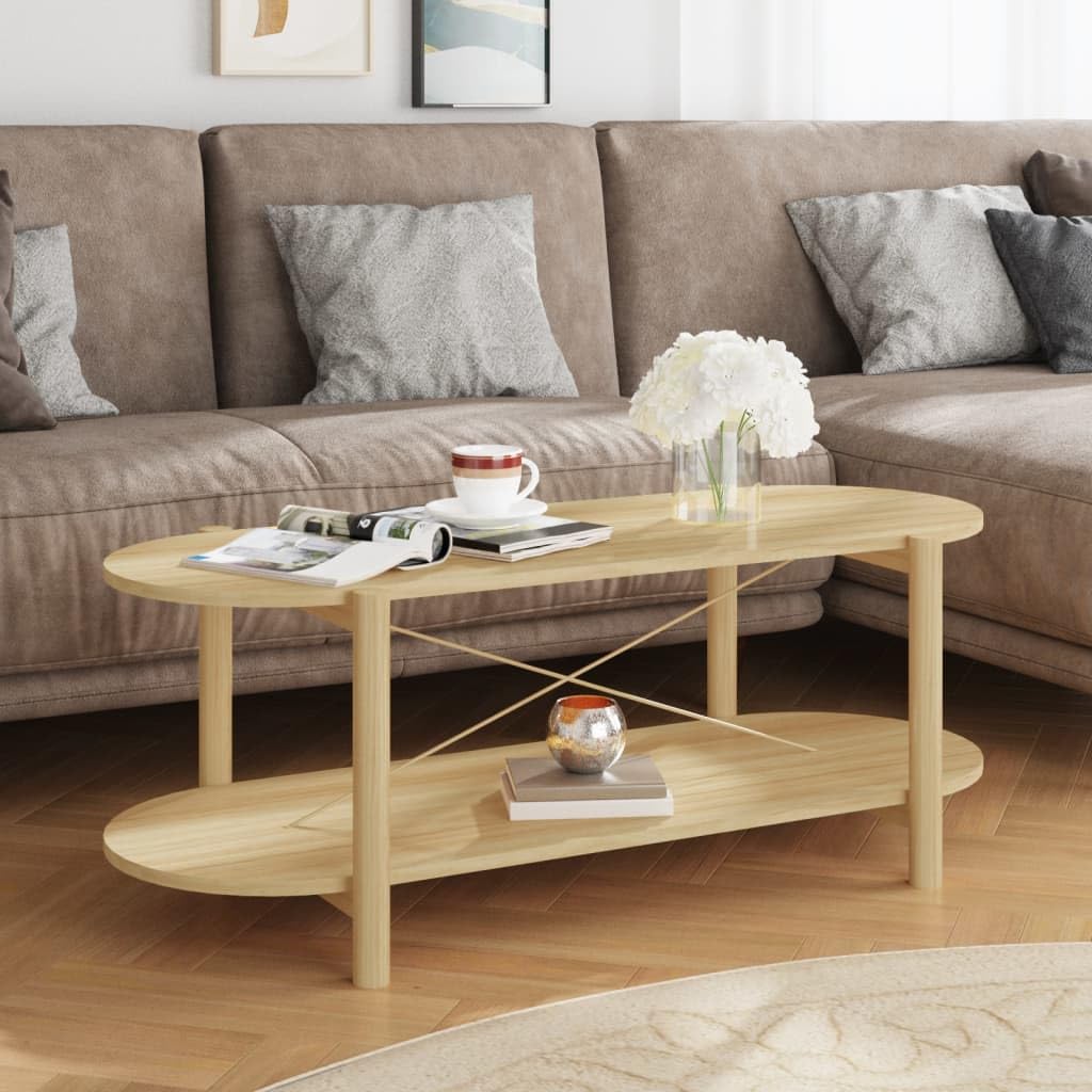 Table basse en bois massif vintage 110 cm avec étagère et grand rangement