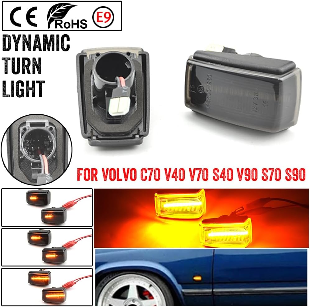 LED Dynamic Side Marker Lights Car Turn Signal Blinker Lamps Compatible with C70 V40 V70 S40 V90 S70 S90