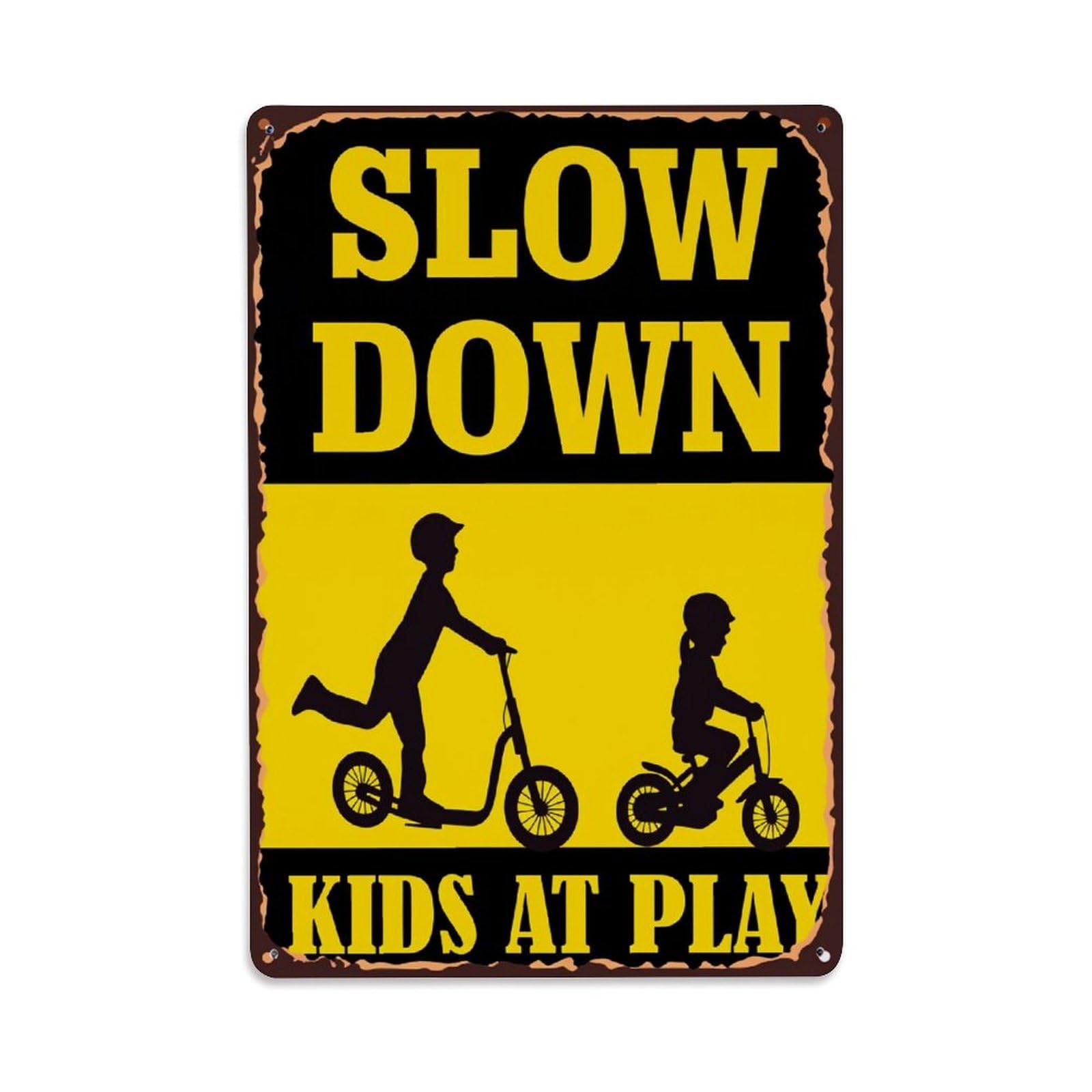 Lzwbntey Vintage Slow Down Kids At Play Metal Tin Sign Retro Wall Decor For Home Bar Garage Cafe, Indoor & Outdoor Decorative Metal Poster, 8X12 Inch