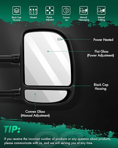 Miniatura 2 de SCITOO - Espejos exteriores, espejo lateral para Ford F250 F350 F450 F550 1999-2007, duraderos, Super Duty, Excursion, color negro, espejo