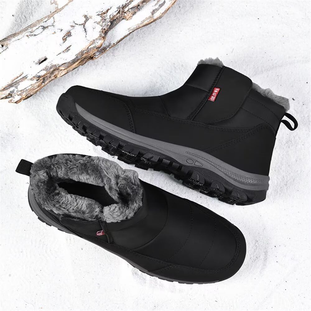 Jakcuz Mens Waterproof Warm Faux Fur Hook and Loop Snow Boots Size 38-48 Cotton High Top Non-slip Walking Boot Shoes - Image 6