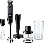 Mixeur plongeant Braun Multiquick 5 Vario (arbre de mélange SS + hachoir de 1,5 tasse + écraseur + fouet + bécher), MQ5027, noir