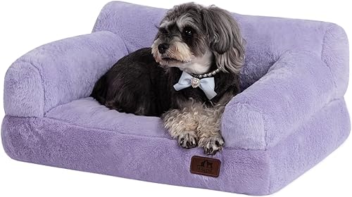 Miniatura 28 de Hollypet Sofá Cama de Felpa Esponjosa para Perros y Gatos, Sofá Suave y Relajante para Gatos y Perros Medianos y Pequeños, Gris